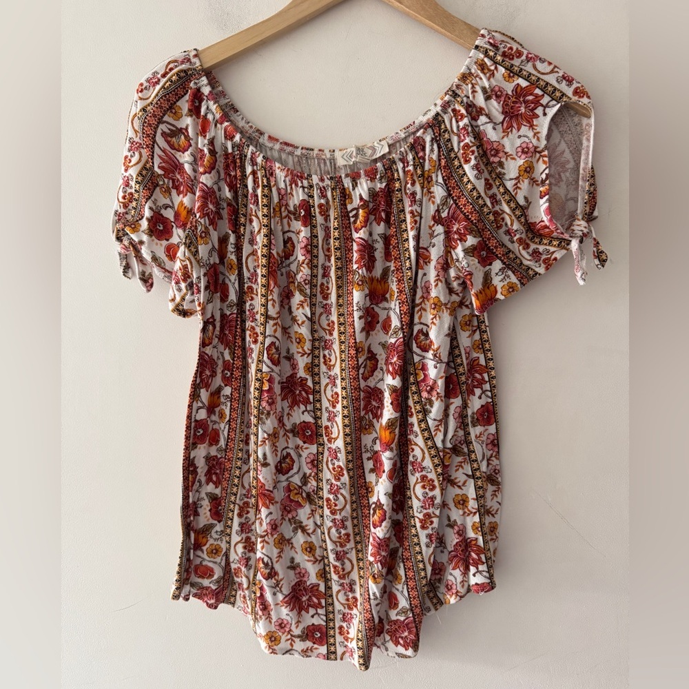 Pink Rose Adorable Boho‎ Flowy Short Sleeve Stretchy Top Floral